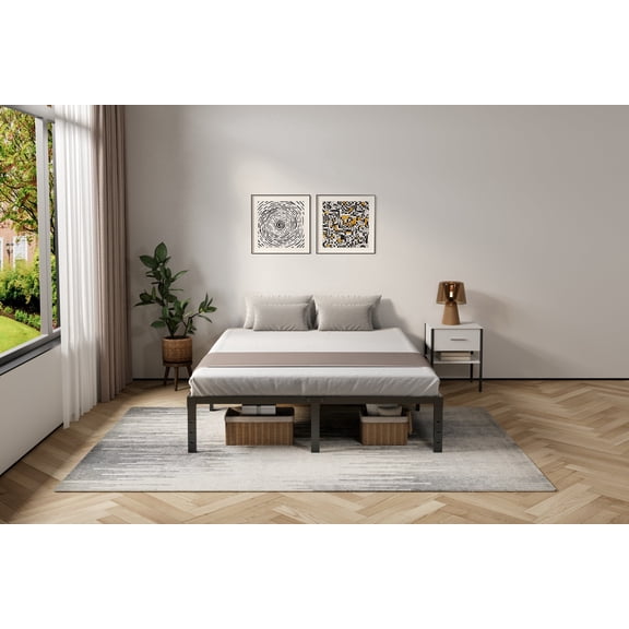 WANTAI 14 Inch Metal Bed Frames,Queen Bed Frame Heavy Duty Mattress Foundations,No Box Spring Needed,Noise-Free,Easy Assembly