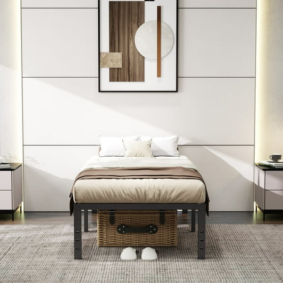14 Inch Metal Platform Bed Frame,Twin Bed frames,Heavy Duty Steel Slat Support, No Box Spring Needed, Noise-Free, Easy Assembly, Modern Minimalist Design