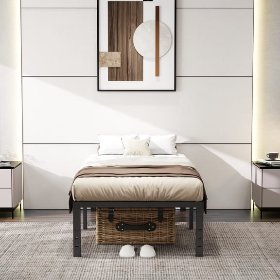 14 Inch Metal Platform Bed Frame,Twin Bed frames,Heavy Duty Steel Slat Support, No Box Spring Needed, Noise-Free, Easy Assembly, Modern Minimalist Design
