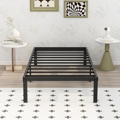 14 Inch Metal Platform Twin Size Bed Frame Steel Slat Support, No Box Spring Needed,Easy Assembly,Noise Free Black