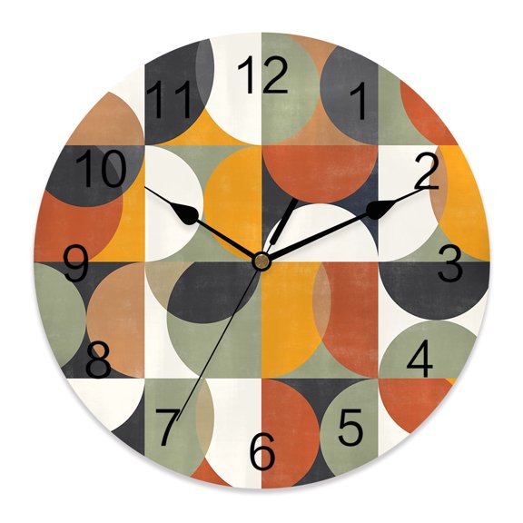 14 Inch Mid-Century Modern Wall Clock, Abstract Geometric Semicircle Green Battery Operated Silent Non Ticking Clocks, Easy to Read Round Wall Clock for Kitchen/Living Room/Bedroom/Bathroom
