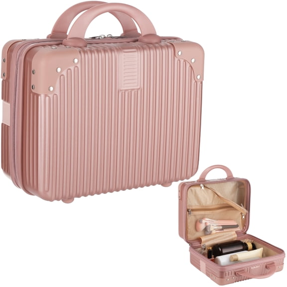 14 Inch Mini Suitcase Makeup Travel Case, Portable Hard Shell Cosmetic Case with Elastic Band for Women, Small Hand Luggage for Travel Business Trip Camping