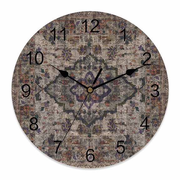 14 Inch Mysterious Retro Wall Clock, Totem Flower Printing Battery Operated Silent Non Ticking Clocks, Easy to Read Round Wall Clock for Kitchen/Living Room/Bedroom/Bathroom
