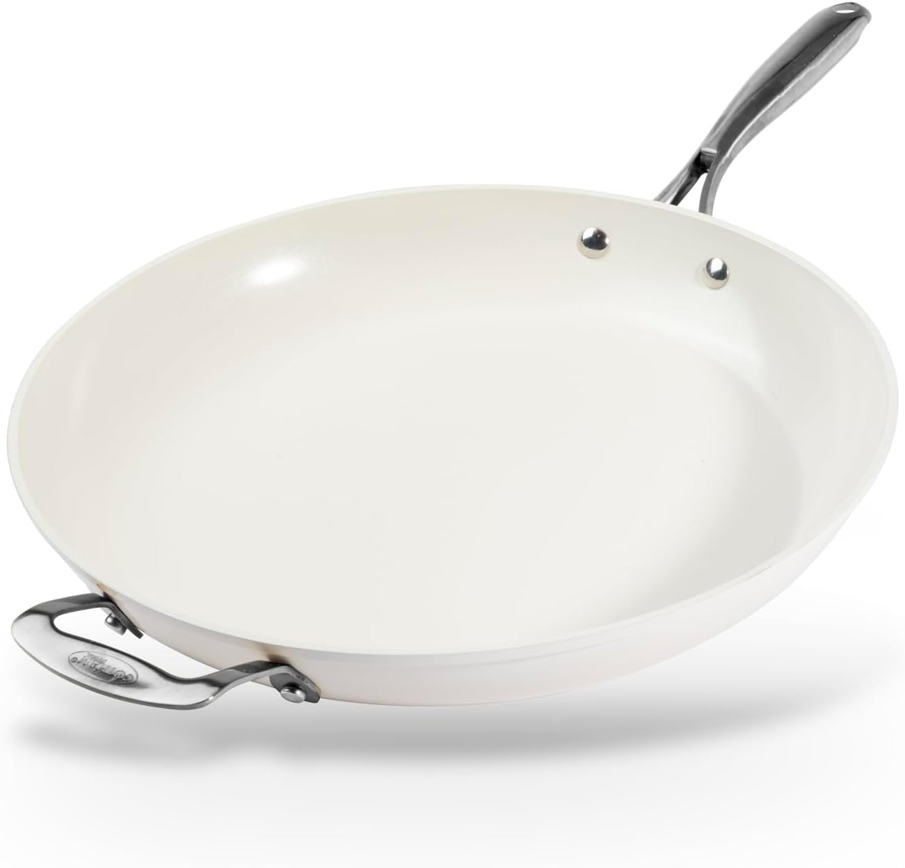 14 Inch Non Stick Frying Pans, Large Family Sized Nonstick Cooking Pan Skillet, Nonstick, Oven and Dishwasher Safe, Cream White