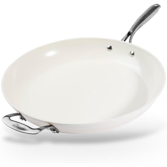 14 Inch Non Stick Frying Pans, Large Family Sized Nonstick Cooking Pan Skillet, Nonstick, Oven and Dishwasher Safe, Cream White