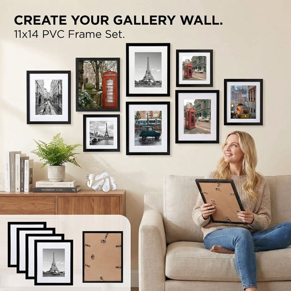 14 Inch PVC Picture Frame for 11 x 14 Inch Photos Wall or Tabletop Display, DIY Photo Wall Frame with Acrylic Front Mat Board and Back Panel