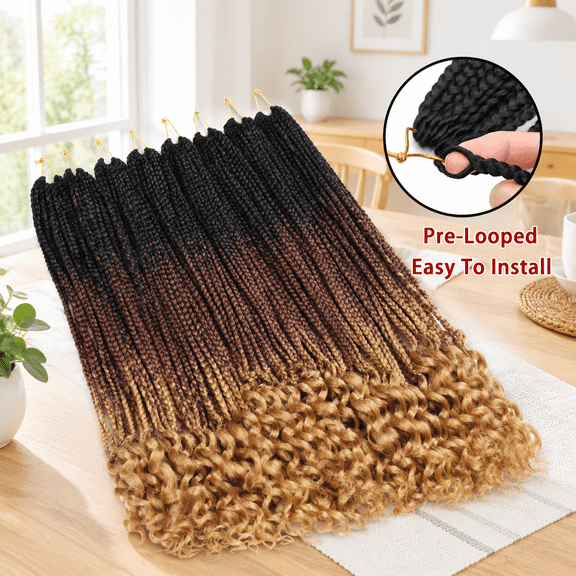 14 Inch (Pack of 7) 1B/30/27 Crochet Box Braids Hair with Curly Ends