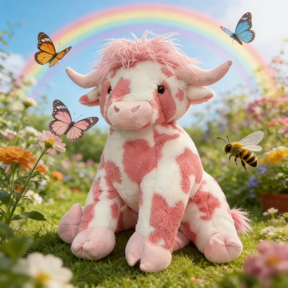 14 Inch Pink Highland Cow Stuffed Doll, Soft Plush Toy with Cute Appearance, Lovely Valentine’s Day Gift and Comfortable Decorative Accent for Home Spaces