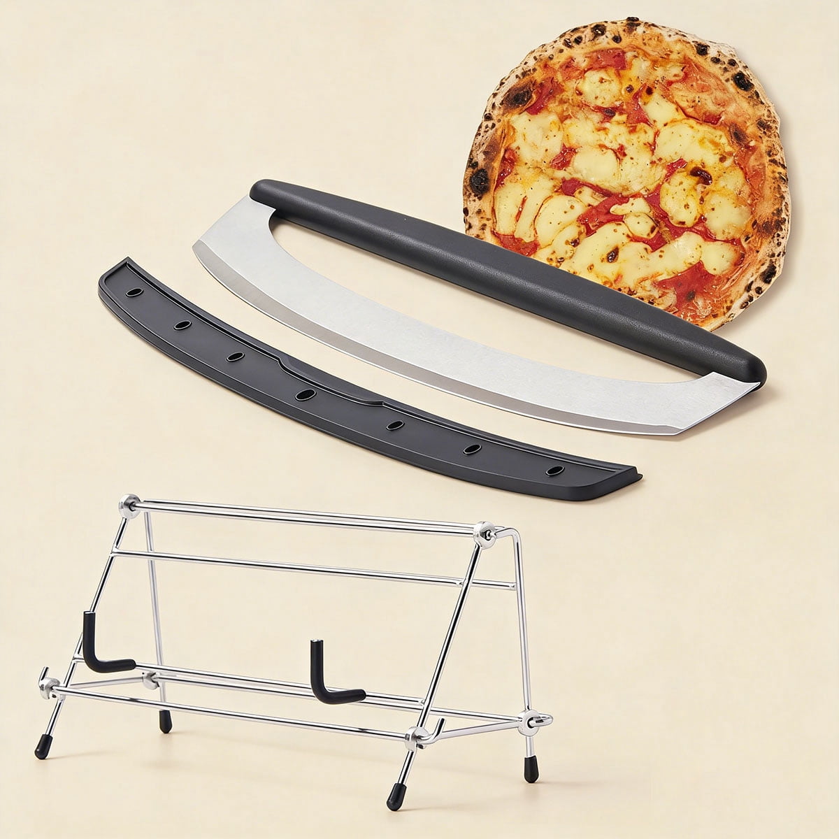 14 Inch Pizza Cutter Rocker with Stainless Steel Stand- Heavy Duty ...