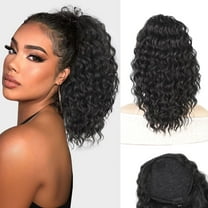 14 Inch Ponytail Extension Curly Drawstring Ponytail for Women Fake Ponytail Synthetic Clip in Pony Tails Hair Extensions (Black)
