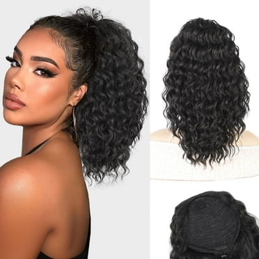 14 Inch Ponytail Extension Curly Drawstring Ponytail for Women Fake Ponytail Synthetic Clip in Pony Tails Hair Extensions (Black)