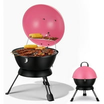 14-Inch Portable Barbecue Grill,Outdoor Small Grill with Dual Venting System and Warming Rack for Picnic, Camping, Backyard,Pink