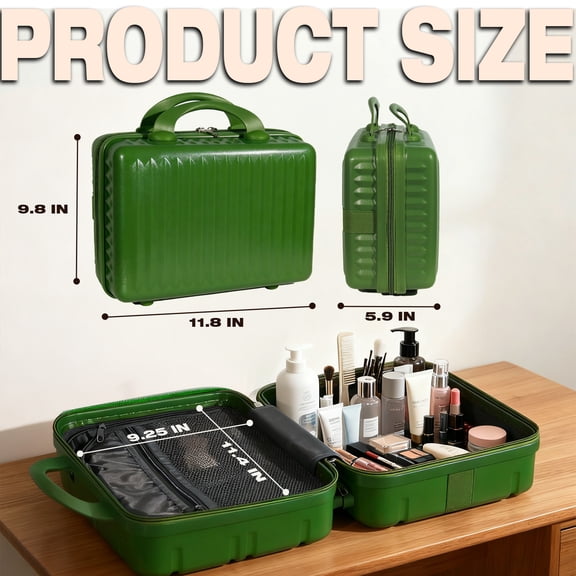 14 Inch Portable Makeup Travel Case Hand Luggage, Pressure-proof Carrying Makeup Case Suitcase with Elastic Band, Small Hard Shell Cosmetic Case for Travel Camping.The choice for elegant women.