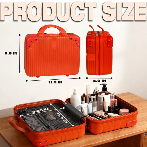 14 Inch Portable Makeup Travel Case Hand Luggage, Pressure-proof Carrying Makeup Case Suitcase with Elastic Band, Small Hard Shell Cosmetic Case for Travel Camping.The choice for elegant women.