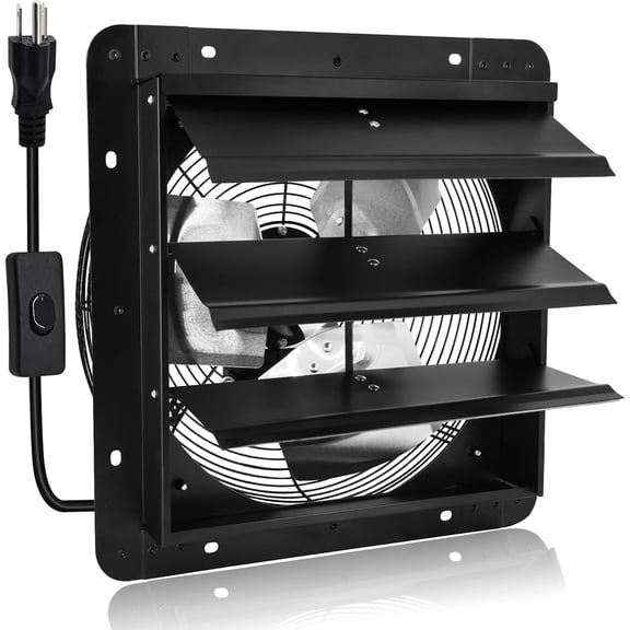 14 Inch Pure Copper Shutter Exhaust Fan, Black Through Wall Ventilation Exhaust Fan with /OFF for Gable, , Shed, Garage, Basement, Kitchen, Attic Ventilation, 1088CFM, 1450RPM.