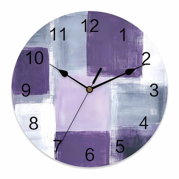 14 Inch Purple Grey Wall Clock, Graffiti Art Abstract Mottled Texture Modern Battery Operated Silent Non Ticking Clocks, Easy to Read Round Wall Clock for Kitchen/Living Room/Bedroom/Bathroom