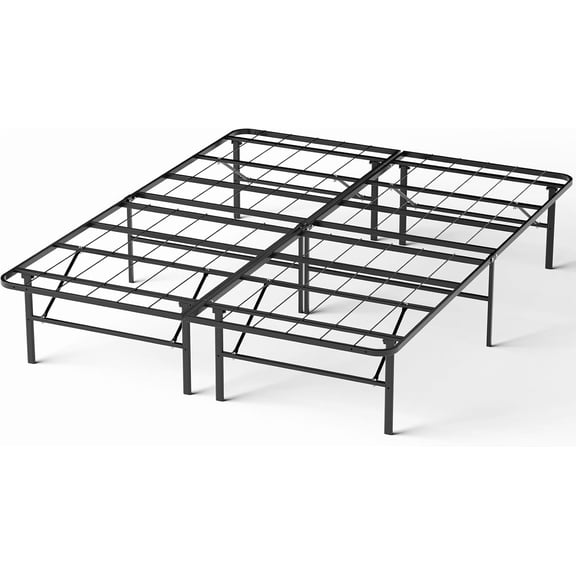 14 Inch Queen Bed Frame, Foldable Metal Platform with Steel Slats, No Box Spring Needed, Tool-Free Assembly, Portable Folding Queen Bed Frames for Apartment, Guest Room, Dorms