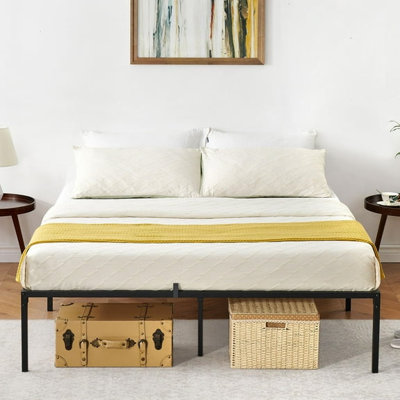 14 Inch Queen Bed Frame with Storage,Metal Platform Queen Bed Frame No Box Spring Needed Steel Slat Support Easy Assembly
