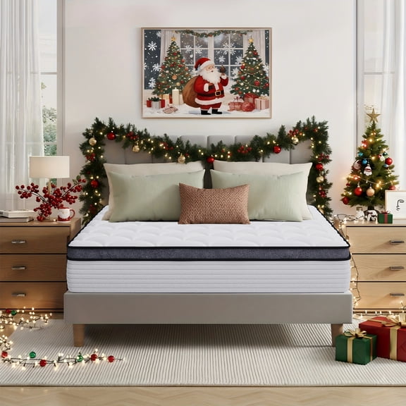 14-Inch Queen Memory Foam Hybrid Mattress - Ergonomic Medium Firm Design with Pocketed Coils for Luxurious Comfort, Gray Quilted Cover