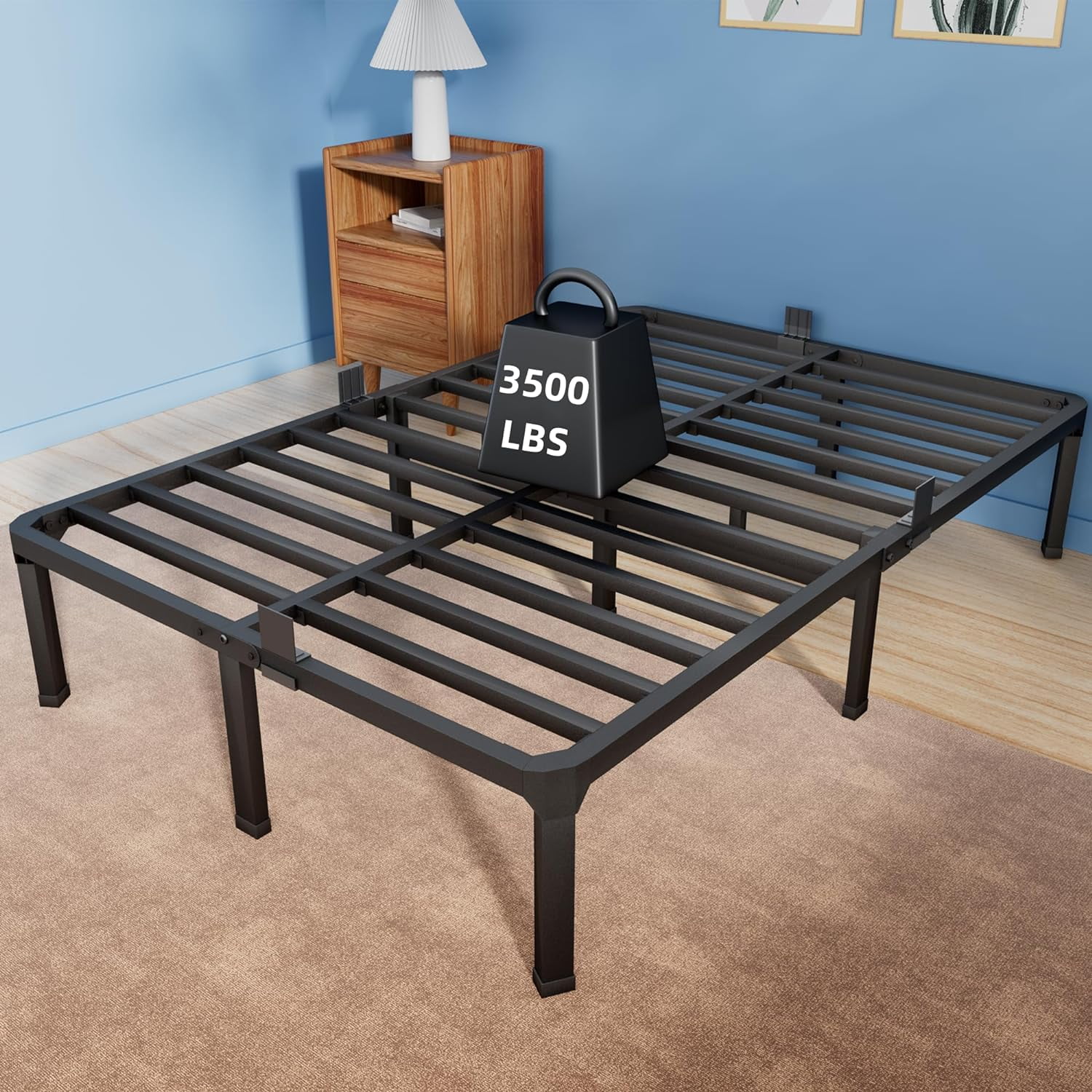 14 Inch Queen Size Bed Frame with Mattress Slide Stopper Double Black