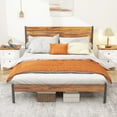 thumbnail image 1 of 14 Inch Queen Size Metal Platform Bed Frame with Wooden Headboard and Footboard, Mattress Foundation, No Box Spring Needed, Large Under Bed Storage, Non-Slip Without Noise, Brown, 1 of 8