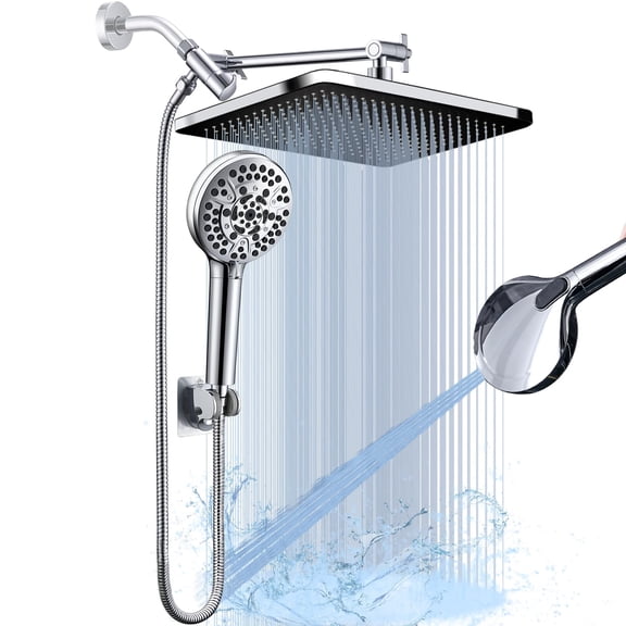14 Inch Rain Shower Head and Handheld Spray Combo Set, Tool-Free Easy Installation Bathroom Shower System, High Pressure Multi-Function Showerhead with Multiple Spray Modes for Home Use