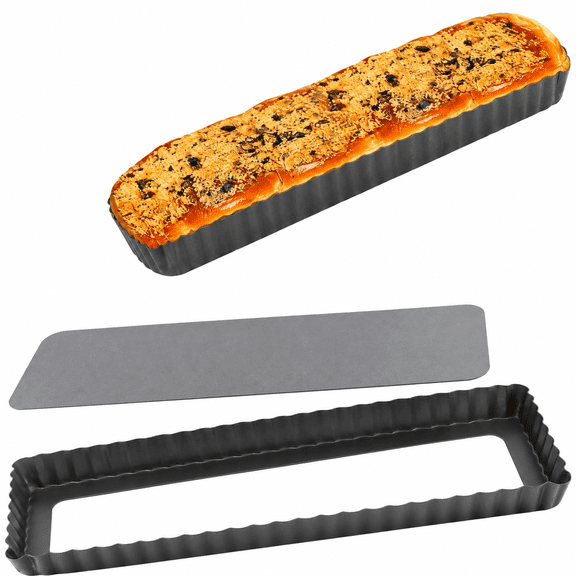 14 inch Rectangular Tart Pan with Removable Bottom, Nonstick Carbon Steel Quiche & Pie Pan, Fluted Edge Bakeware for Desserts, Simple Release & Heavy-Duty