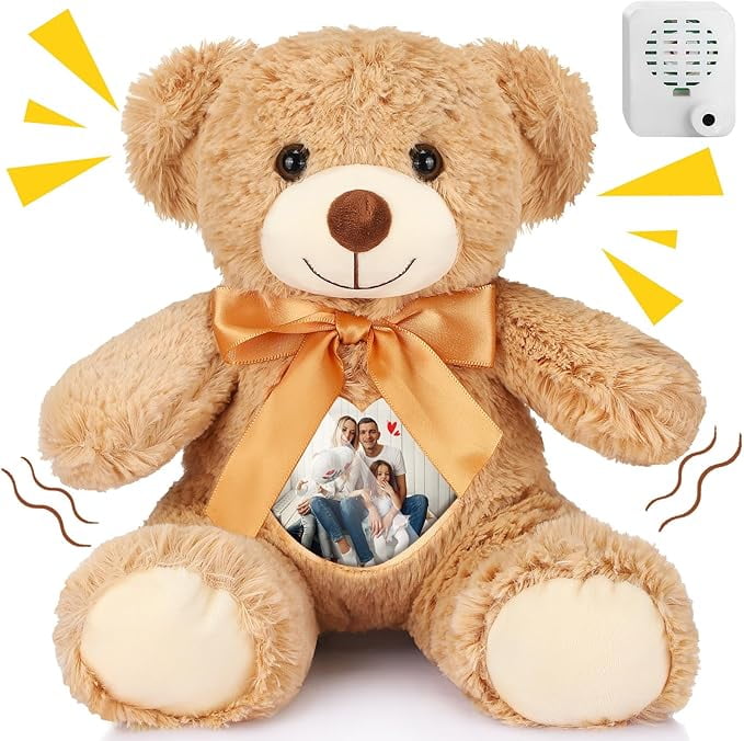 14 Inch Remembrance Bear Plush Stuffed Animal with Recorder Picture Frame Brown Voice Recording Stuffed Animal Recordable Gifts Fabric Animal Toy for Valentine s Day Christmas Baby Shower Walmart Busi...
