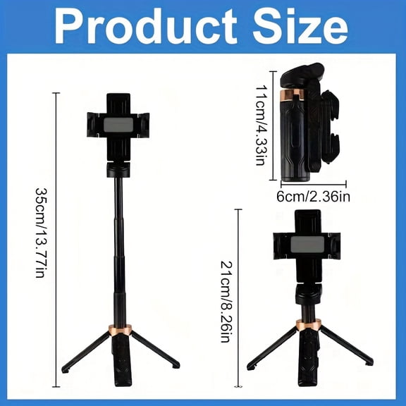 14 Inch Retractable Selfie Stick Floor Tripod for Live Streaming, Portable Pocket Size Selfie Stick with Wireless Remote, 360° Rotation, Stable Anti Shake Design. Ideal for Travel Vlogs