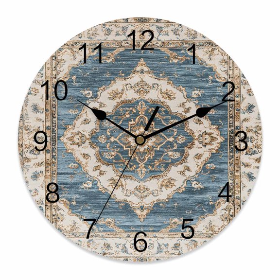14 Inch Retro Art Wall Clock, Brown Blue National Art Bohemia Style Abstract Battery Operated Silent Non Ticking Clocks, Easy to Read Round Wall Clock for Kitchen/Living Room/Bedroom/Bathroom