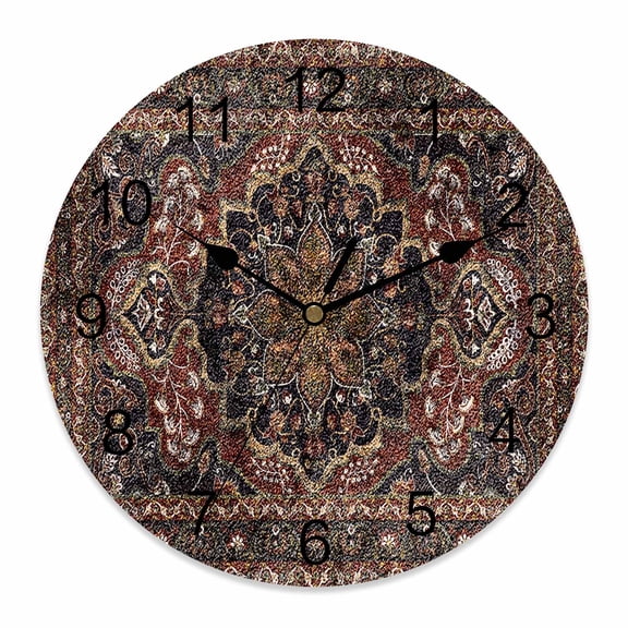 14 Inch Retro Flower Wall Clock, Art Carving Textures in Egyptian Style Battery Operated Silent Non Ticking Clocks, Easy to Read Round Wall Clock for Kitchen/Living Room/Bedroom/Bathroom