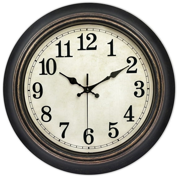 14 inch Retro Wall Clock Silent,Accurate Time,Big Numbers,Quartz,Analog,Black Gold
