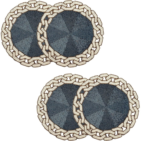 14 Inch Round Beaded Placemat Handmade Space Blue Glass Beads with Satin Backing Elegant Dining Table Mat Non Slip Centerpiece Table Decor (Set of 4)