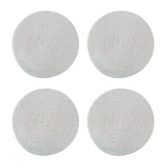 14 Inch Round Braided Placemats, Heat-Resistant Stain Resistant Anti-Skid Place Mat, Round Table Mats Washable Polyproplene Table Mats Placemats for Dining Tables (Set of 4,Silver )