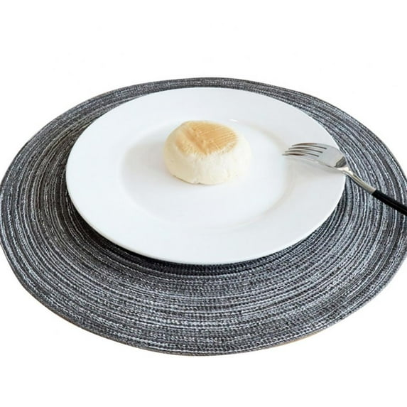 14 Inch Round Braided Placemats, Heat-Resistant Stain Resistant Anti-Skid, Round Table Mats Washable Polyproplene Table Mats Placemats for Dining Tables (Set of 4,Gray )