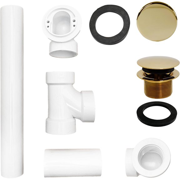 14 Inch Sch. 40 PVC Bath Waste Overflow Assembly Polished Brass Tip-Toe Drain Plug