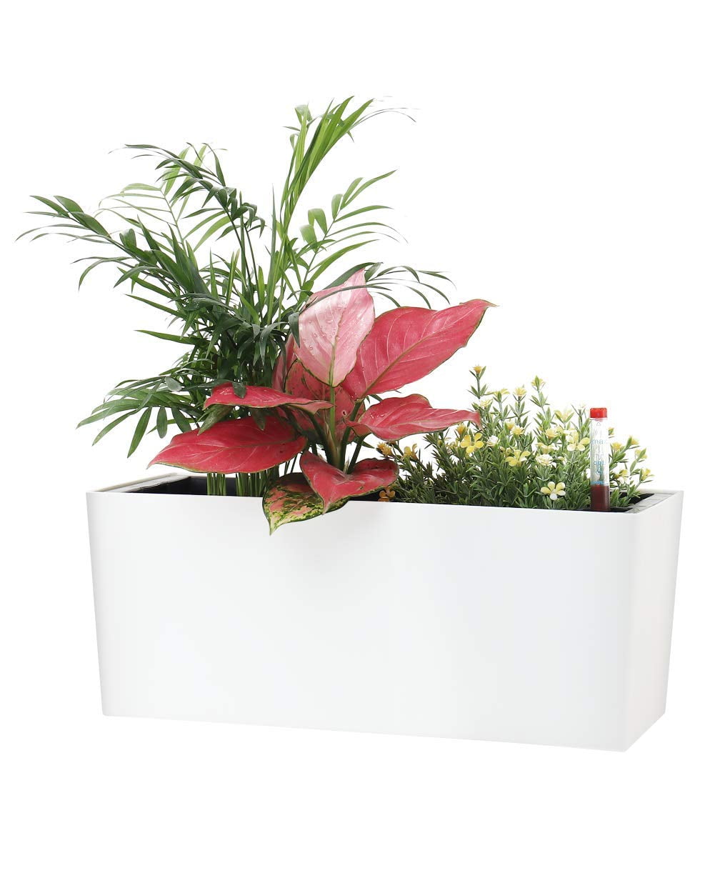 14 Inch Self Watering Planter Pot with Water Level Indicator, Rectangular Matte Plastic Window Box for Indoor Outdoor Herbs Succulents Flowers