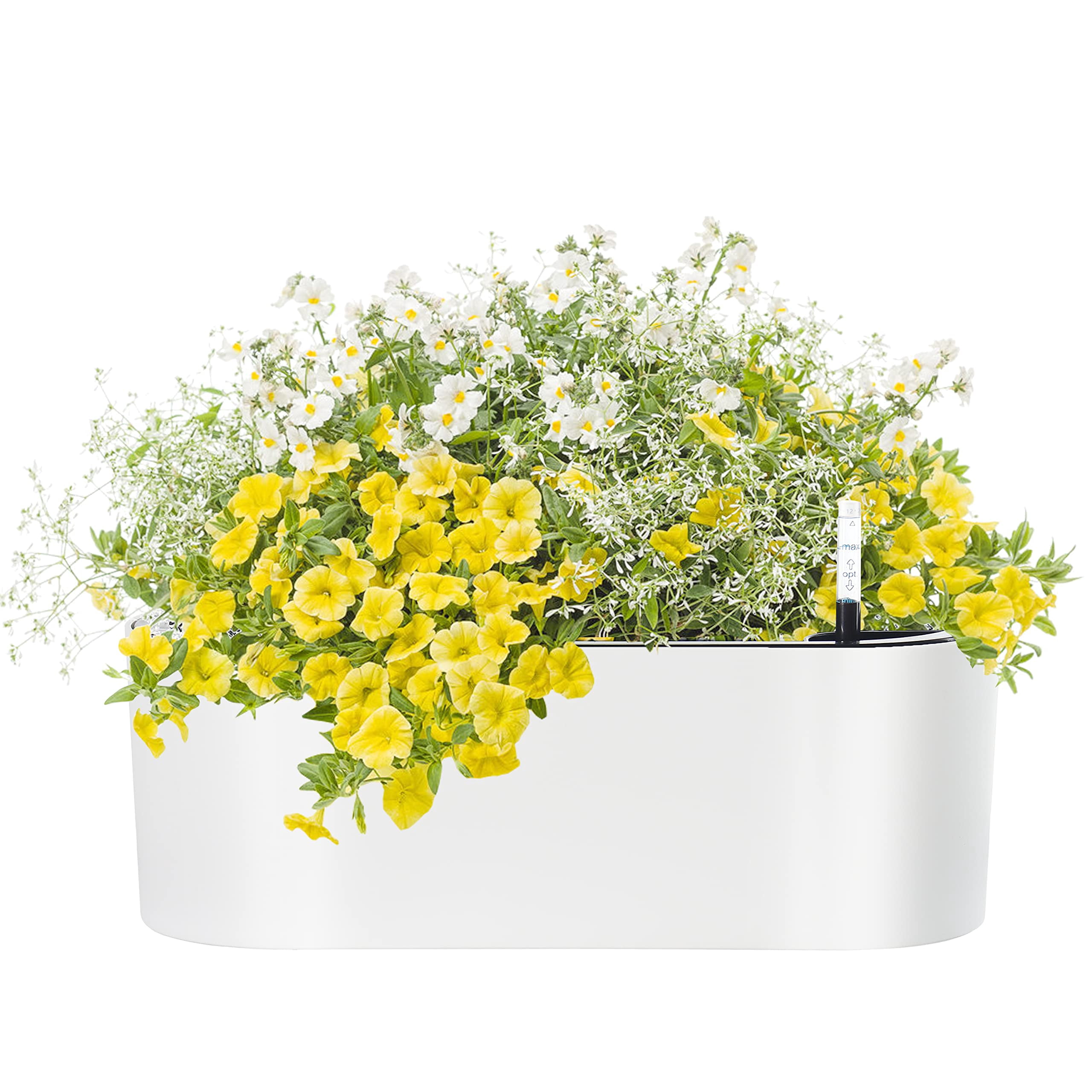 14 Inch Self Watering Planter Pot with Water Level Indicator, Rectangular Matte Plastic Window Box for Indoor Outdoor Herbs Succulents Flowers