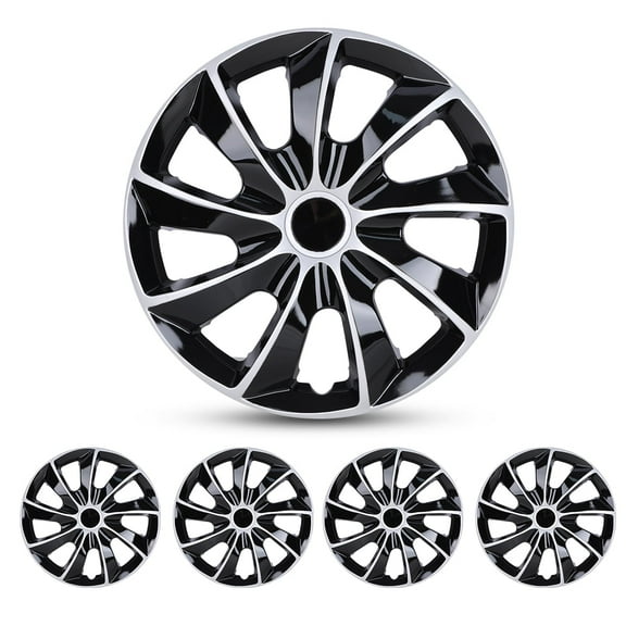 14 inch Set Of 4 Universal Wheel Rim Covers,PP Material,Fits R14 Tire & Steel Rim,Silver Lacquer & Black Lacquer