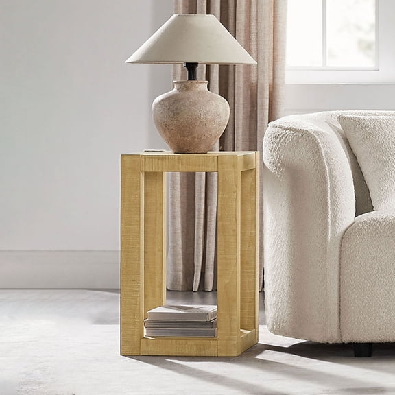 14 Inch Side Table,Rectangular MDF Coffee Table for Living Room,Bedroom,Modern Design End Table for Apartment,Natural Color