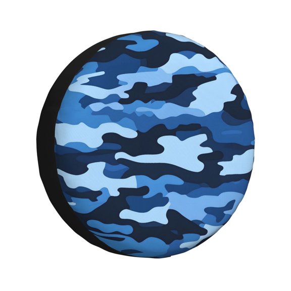14 Inch Spare Tire Cover Waterproof Uv Resistant Universal Suv Truck Jeep Trailer Easy Install Adjustable Rope Buckle Vector Camouflage Pattern Blue_1