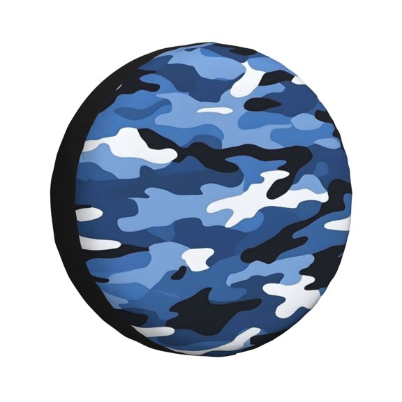 14 Inch Spare Tire Cover Waterproof Uv Resistant Universal Suv Truck Jeep Trailer Easy Install Adjustable Rope Buckle Vector Camouflage Pattern Blue_2