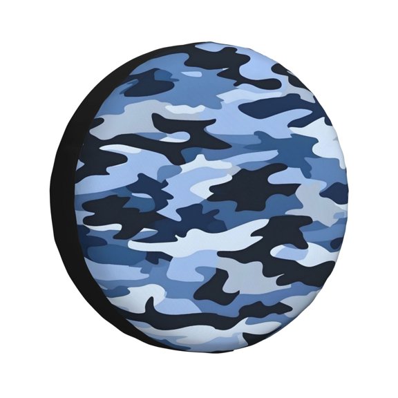 14 Inch Spare Tire Cover Waterproof Uv Resistant Universal Suv Truck Jeep Trailer Easy Install Adjustable Rope Buckle Vector Camouflage Pattern Blue_4