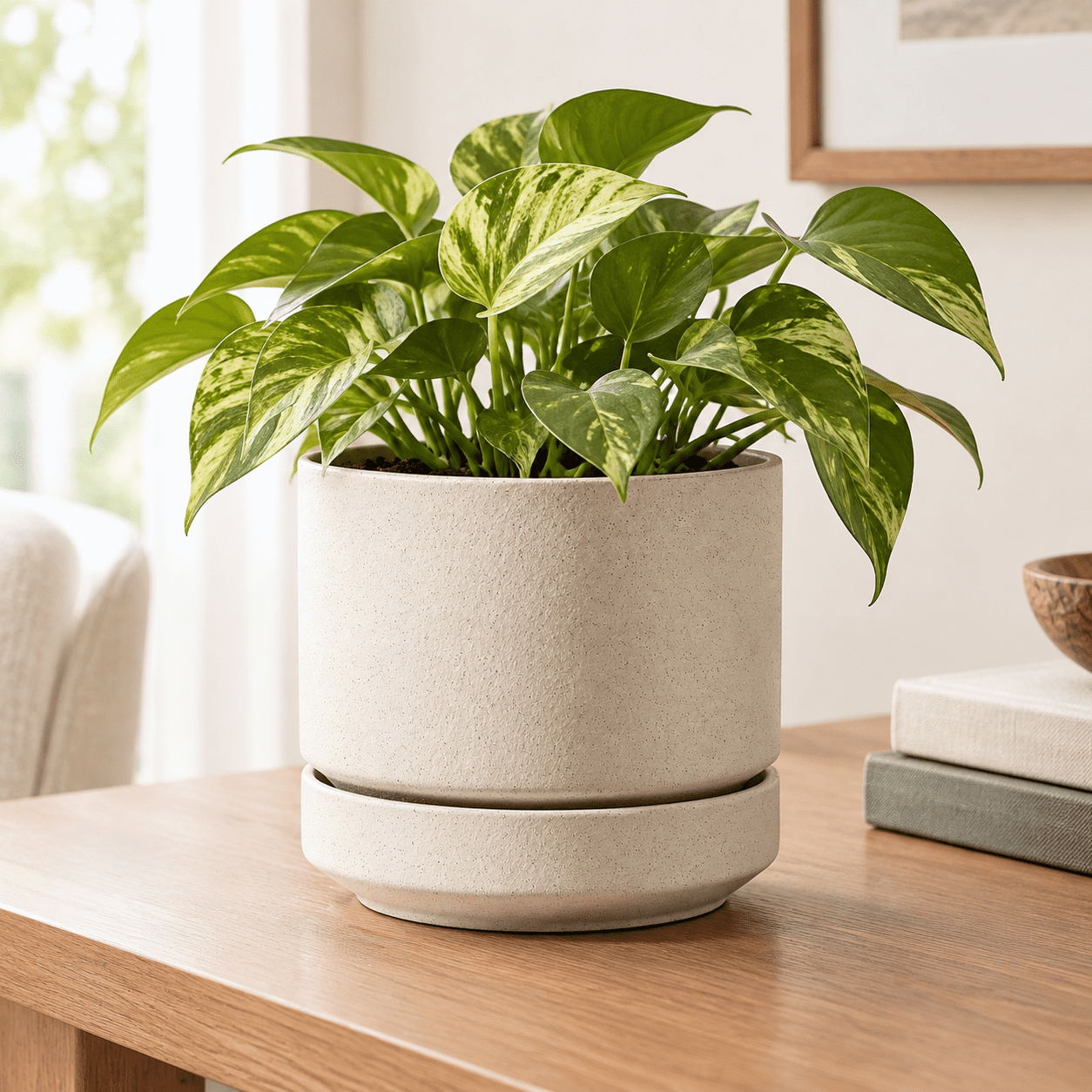 14 Inch Speckled Oat Ceramic Plant Pot with Saucer, Indoor Outdoor ...
