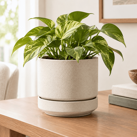 14 Inch Speckled Oat Ceramic Plant Pot with Saucer, Indoor Outdoor ...