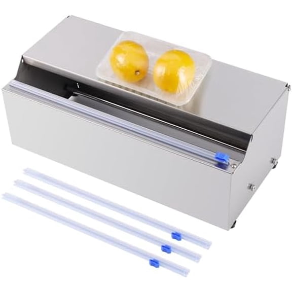 14 Inch Stainless Steel Plastic Food Wrap Dispenser, Cling Film Cutter with 4 Slide Blades for Home Kitchen, Meal Prep, Baking$$Home Decor, Kitchen, & Other