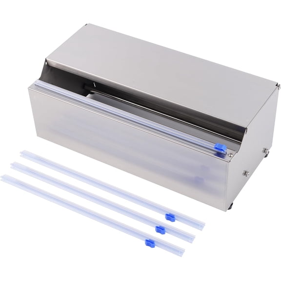 14 Inch Stainless Steel Plastic Food Wrap Dispenser, Cling Film Cutter with 4 Slide Blades for Home Kitchen, Meal Prep, Baking
