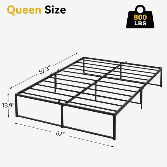 14 Inch Tall Metal Platform Bed Frame, Heavy Duty Strong Support Slat Queen Size Bed, No Box Spring Needed, Under Bed Storage, Easy Assembly