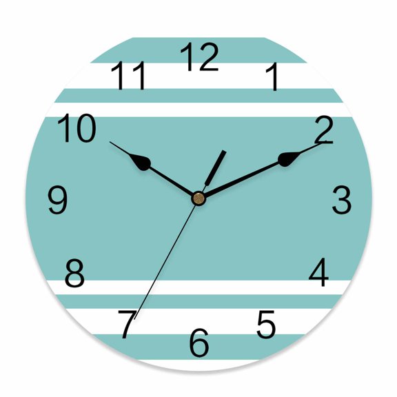 14 Inch Teal Striped Wall Clock, Texture Battery Operated Silent Non Ticking Clocks, Easy to Read Round Wall Clock for Kitchen/Living Room/Bedroom/Bathroom