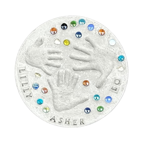 14 Inch Triple Handprint DIY Stepping Stone Kit Custom Family Memory Craft With Letter Stamps Color Pebbles Indoor Outdoor Holiday Gift Set(3 Hands-35cm)